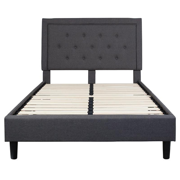 Flash Furniture Roxbury Full Size Tufted Upholstered Platform Bed in Dark Gray Fabric - SL-BK5-F-DG-GG