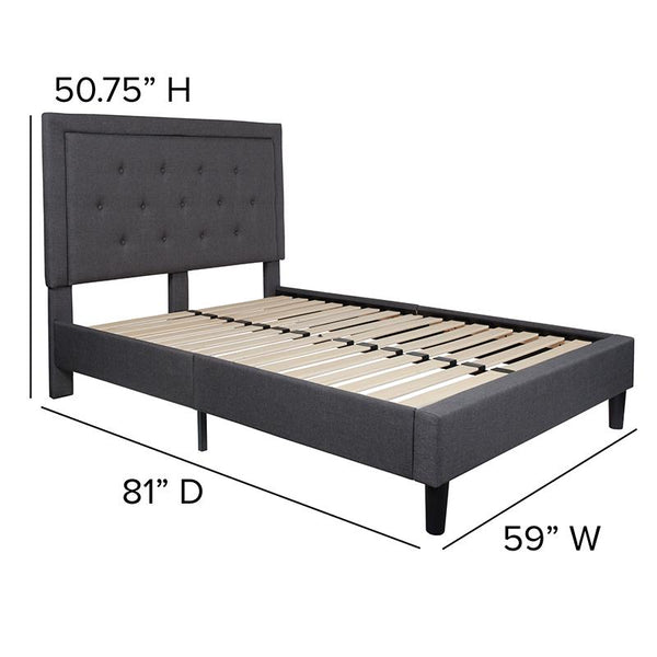 Flash Furniture Roxbury Full Size Tufted Upholstered Platform Bed in Dark Gray Fabric - SL-BK5-F-DG-GG