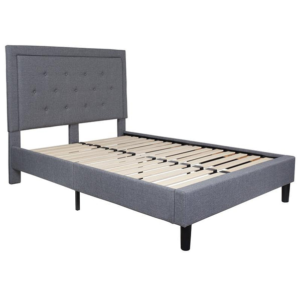 Flash Furniture Roxbury Full Size Tufted Upholstered Platform Bed in Light Gray Fabric - SL-BK5-F-LG-GG