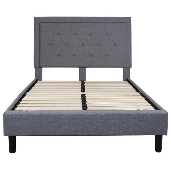 Flash Furniture Roxbury Full Size Tufted Upholstered Platform Bed in Light Gray Fabric - SL-BK5-F-LG-GG