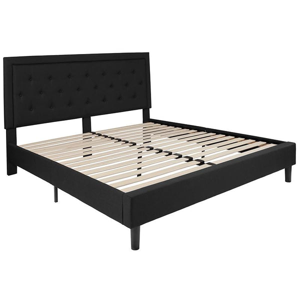 Flash Furniture Roxbury King Size Tufted Upholstered Platform Bed in Black Fabric - SL-BK5-K-BK-GG