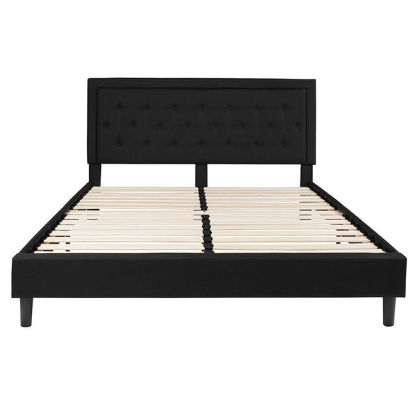 Flash Furniture Roxbury King Size Tufted Upholstered Platform Bed in Black Fabric - SL-BK5-K-BK-GG