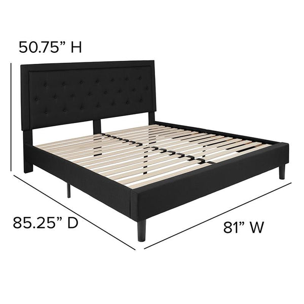 Flash Furniture Roxbury King Size Tufted Upholstered Platform Bed in Black Fabric - SL-BK5-K-BK-GG