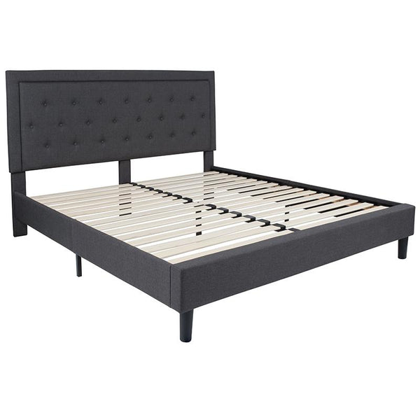 Flash Furniture Roxbury King Size Tufted Upholstered Platform Bed in Dark Gray Fabric - SL-BK5-K-DG-GG