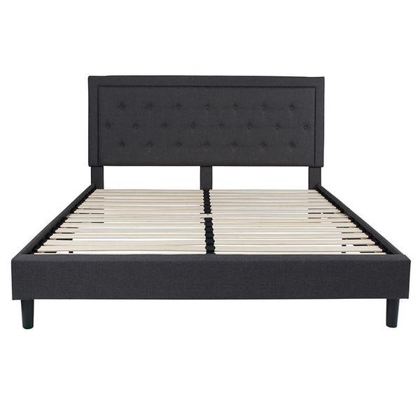 Flash Furniture Roxbury King Size Tufted Upholstered Platform Bed in Dark Gray Fabric - SL-BK5-K-DG-GG