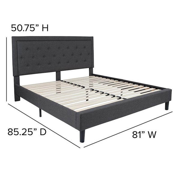 Flash Furniture Roxbury King Size Tufted Upholstered Platform Bed in Dark Gray Fabric - SL-BK5-K-DG-GG