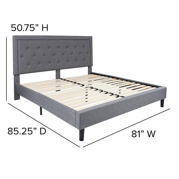 Flash Furniture Roxbury King Size Tufted Upholstered Platform Bed in Light Gray Fabric - SL-BK5-K-LG-GG