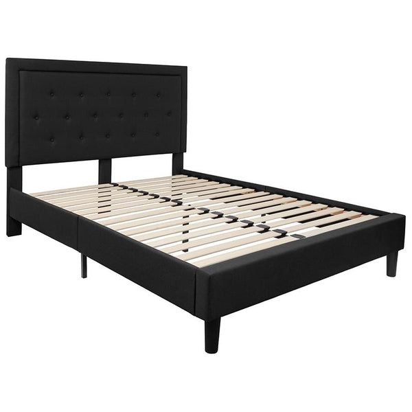 Flash Furniture Roxbury Queen Size Tufted Upholstered Platform Bed in Black Fabric - SL-BK5-Q-BK-GG
