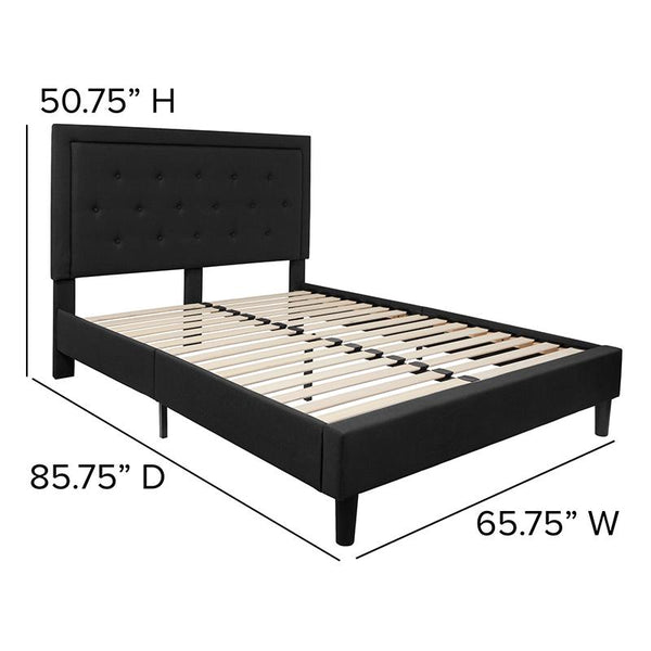 Flash Furniture Roxbury Queen Size Tufted Upholstered Platform Bed in Black Fabric - SL-BK5-Q-BK-GG