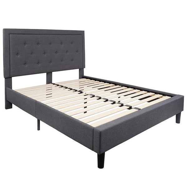 Flash Furniture Roxbury Queen Size Tufted Upholstered Platform Bed in Dark Gray Fabric - SL-BK5-Q-DG-GG