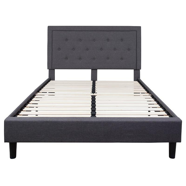 Flash Furniture Roxbury Queen Size Tufted Upholstered Platform Bed in Dark Gray Fabric - SL-BK5-Q-DG-GG