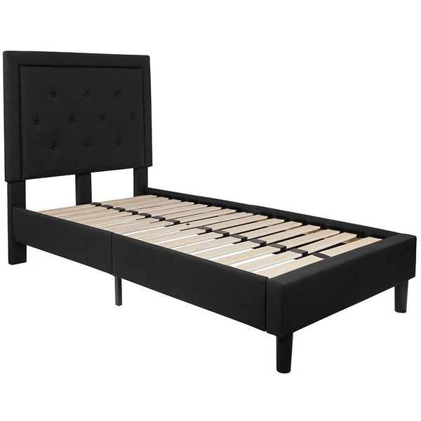 Flash Furniture Roxbury Twin Size Tufted Upholstered Platform Bed in Black Fabric - SL-BK5-T-BK-GG
