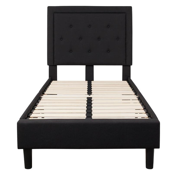 Flash Furniture Roxbury Twin Size Tufted Upholstered Platform Bed in Black Fabric - SL-BK5-T-BK-GG