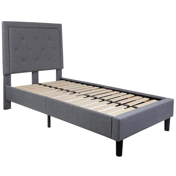 Flash Furniture Roxbury Twin Size Tufted Upholstered Platform Bed in Light Gray Fabric - SL-BK5-T-LG-GG