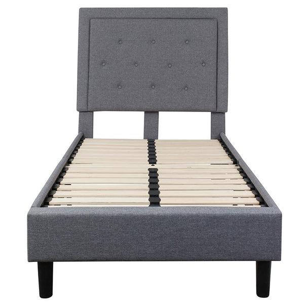 Flash Furniture Roxbury Twin Size Tufted Upholstered Platform Bed in Light Gray Fabric - SL-BK5-T-LG-GG