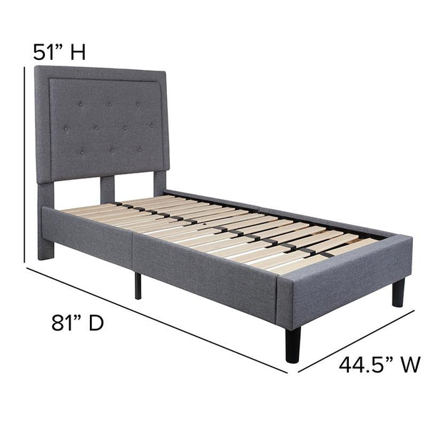 Flash Furniture Roxbury Twin Size Tufted Upholstered Platform Bed in Light Gray Fabric - SL-BK5-T-LG-GG