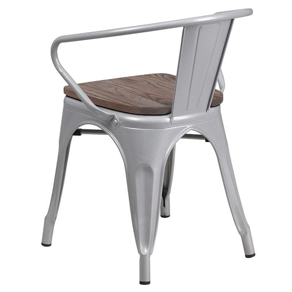 Flash Furniture Silver Metal Chair with Wood Seat and Arms - CH-31270-SIL-WD-GG