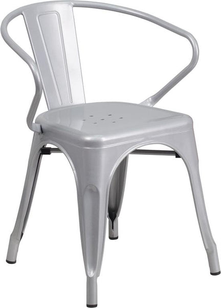 Flash Furniture Silver Metal Indoor-Outdoor Chair with Arms - CH-31270-SIL-GG