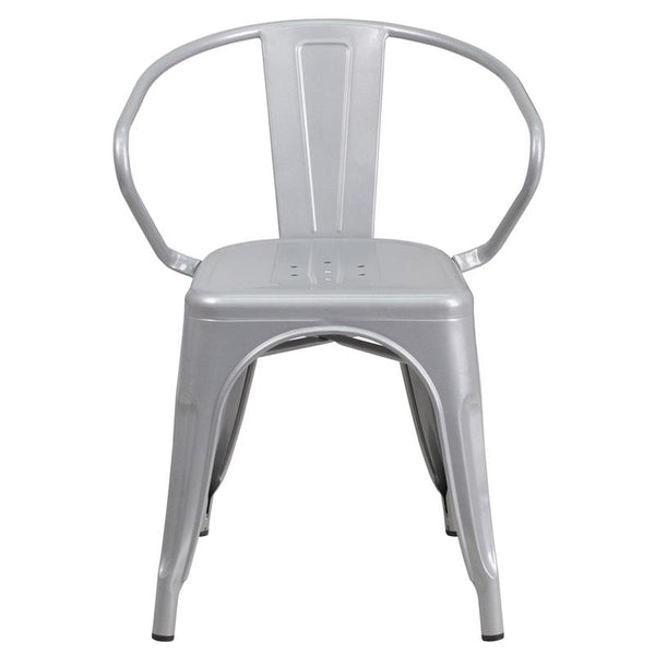 Flash Furniture Silver Metal Indoor-Outdoor Chair with Arms - CH-31270-SIL-GG