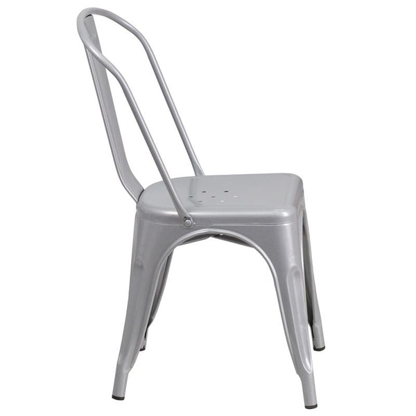 Flash Furniture Silver Metal Indoor-Outdoor Stackable Chair - CH-31230-SIL-GG