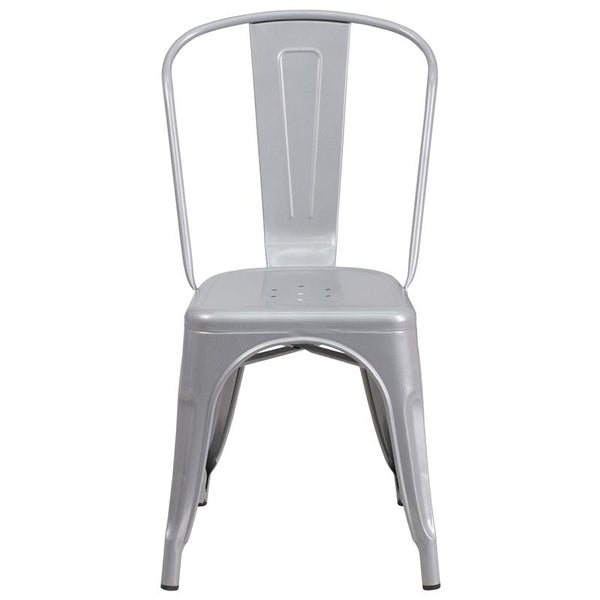 Flash Furniture Silver Metal Indoor-Outdoor Stackable Chair - CH-31230-SIL-GG