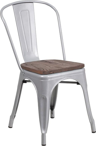 Flash Furniture Silver Metal Stackable Chair with Wood Seat - CH-31230-SIL-WD-GG