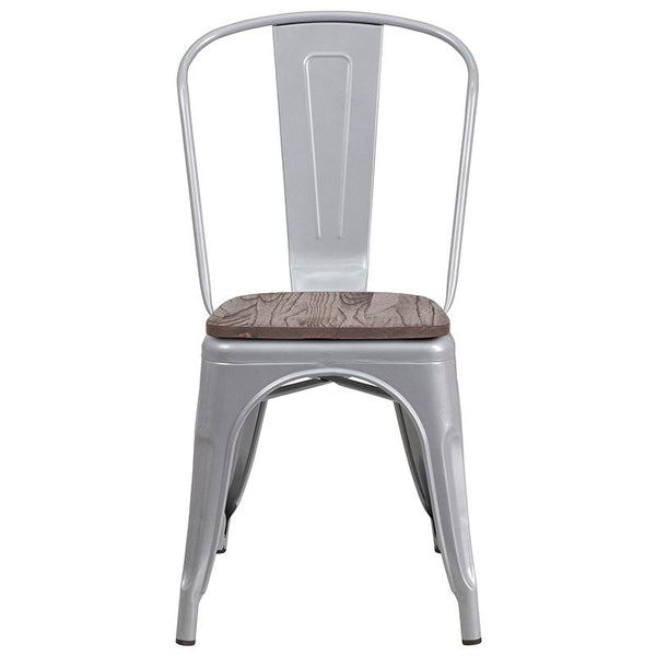Flash Furniture Silver Metal Stackable Chair with Wood Seat - CH-31230-SIL-WD-GG