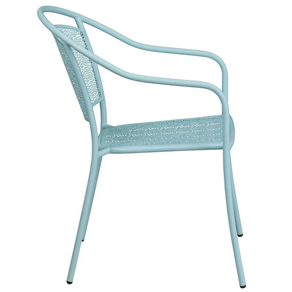 Flash Furniture Sky Blue Indoor-Outdoor Steel Patio Arm Chair with Round Back - CO-3-SKY-GG