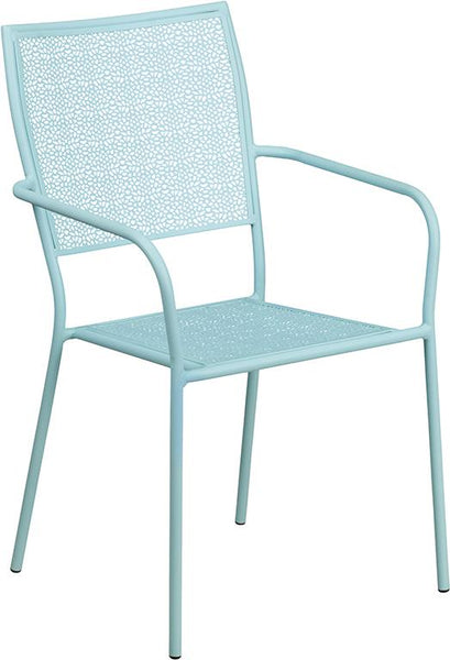 Flash Furniture Sky Blue Indoor-Outdoor Steel Patio Arm Chair with Square Back - CO-2-SKY-GG