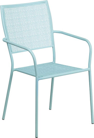 Flash Furniture Sky Blue Indoor-Outdoor Steel Patio Arm Chair with Square Back - CO-2-SKY-GG