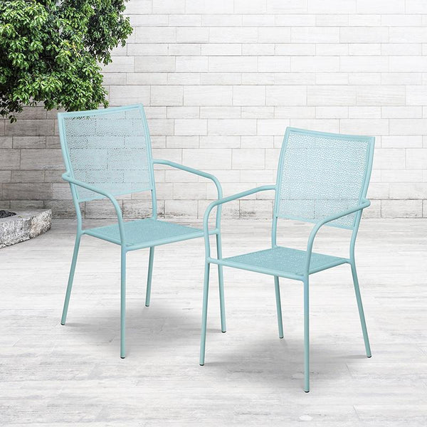 Flash Furniture Sky Blue Indoor-Outdoor Steel Patio Arm Chair with Square Back - CO-2-SKY-GG