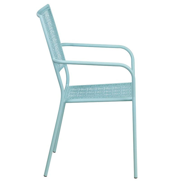 Flash Furniture Sky Blue Indoor-Outdoor Steel Patio Arm Chair with Square Back - CO-2-SKY-GG