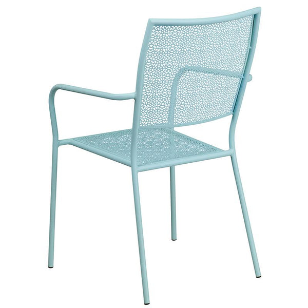 Flash Furniture Sky Blue Indoor-Outdoor Steel Patio Arm Chair with Square Back - CO-2-SKY-GG