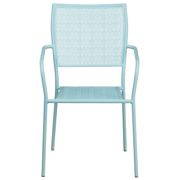 Flash Furniture Sky Blue Indoor-Outdoor Steel Patio Arm Chair with Square Back - CO-2-SKY-GG