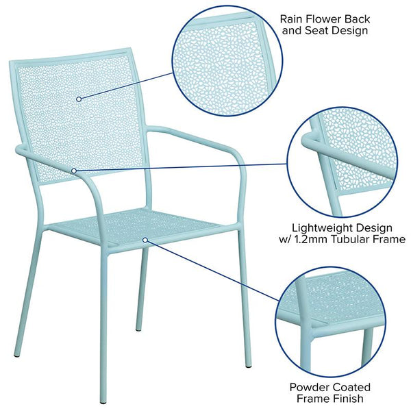 Flash Furniture Sky Blue Indoor-Outdoor Steel Patio Arm Chair with Square Back - CO-2-SKY-GG