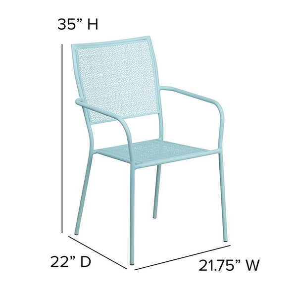 Flash Furniture Sky Blue Indoor-Outdoor Steel Patio Arm Chair with Square Back - CO-2-SKY-GG