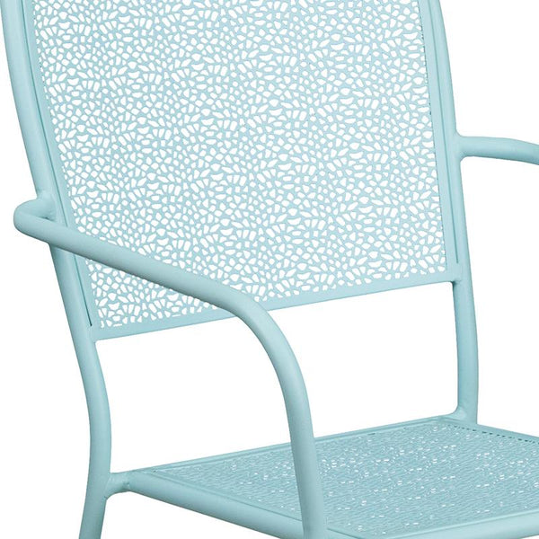 Flash Furniture Sky Blue Indoor-Outdoor Steel Patio Arm Chair with Square Back - CO-2-SKY-GG