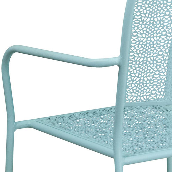 Flash Furniture Sky Blue Indoor-Outdoor Steel Patio Arm Chair with Square Back - CO-2-SKY-GG