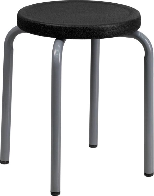 Flash Furniture Stackable Stool with Black Seat and Silver Powder Coated Frame - YK01B-GG