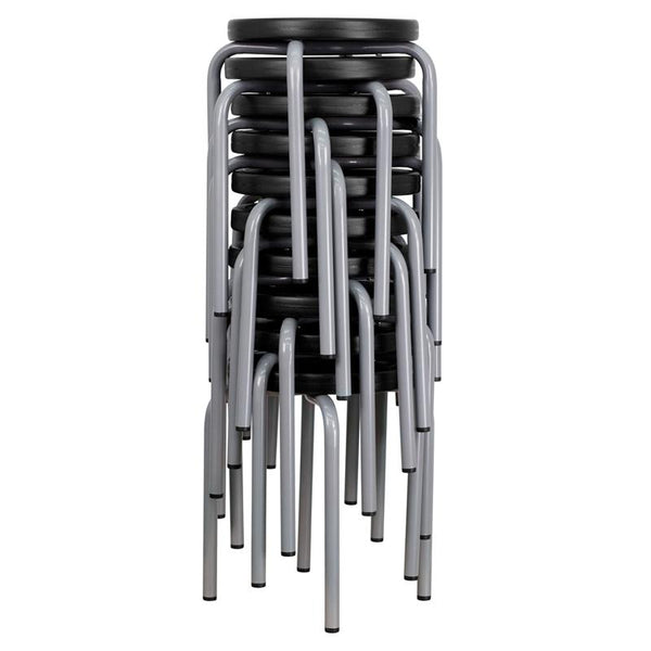 Flash Furniture Stackable Stool with Black Seat and Silver Powder Coated Frame - YK01B-GG