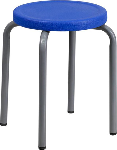 Flash Furniture Stackable Stool with Blue Seat and Silver Powder Coated Frame - YK01B-BL-GG