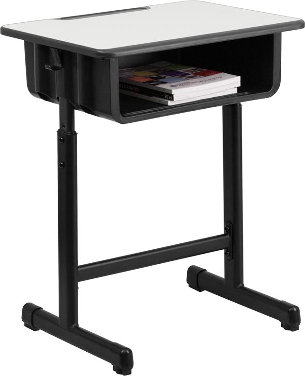 Flash Furniture Student Desk with Grey Top and Adjustable Height Black Pedestal Frame - YU-YCY-046-GG