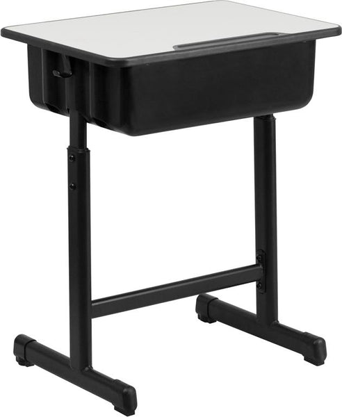 Flash Furniture Student Desk with Grey Top and Adjustable Height Black Pedestal Frame - YU-YCY-046-GG