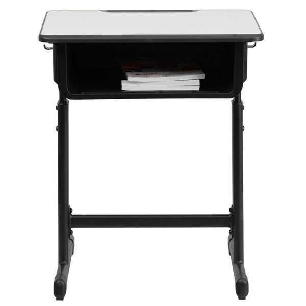 Flash Furniture Student Desk with Grey Top and Adjustable Height Black Pedestal Frame - YU-YCY-046-GG