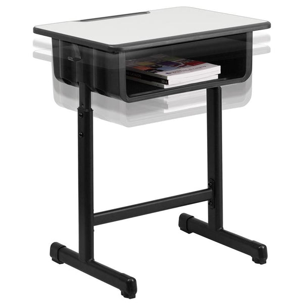 Flash Furniture Student Desk with Grey Top and Adjustable Height Black Pedestal Frame - YU-YCY-046-GG