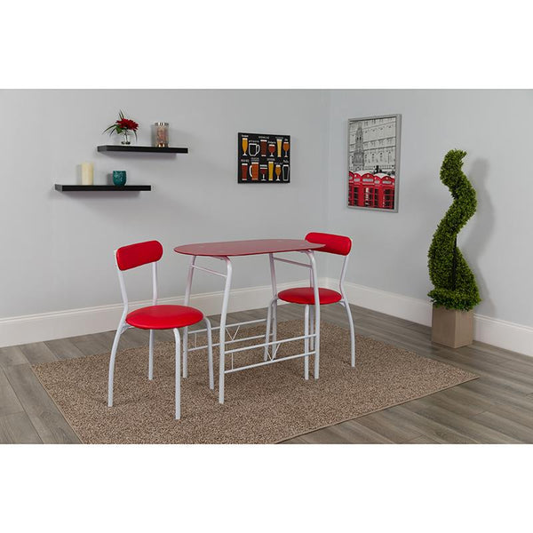 Flash Furniture Sutton 3 Piece Space-Saver Bistro Set with Red Glass Top Table and Red Vinyl Padded Chairs - XM-JM-A0278-1-2-RD-GG