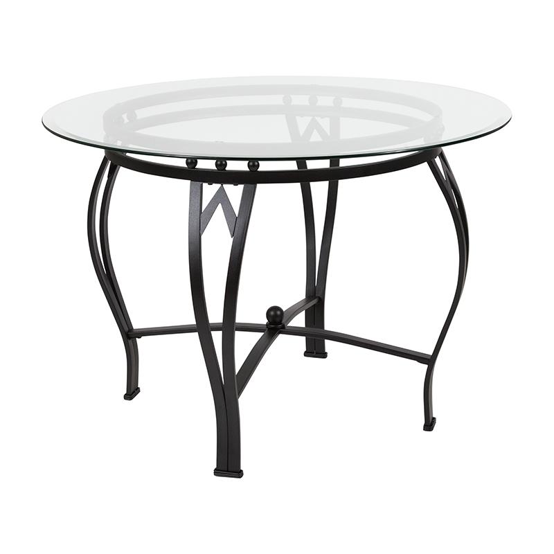 Flash Furniture Syracuse 42'' Round Glass Dining Table with Black Metal Frame - XU-TBG-12-GG