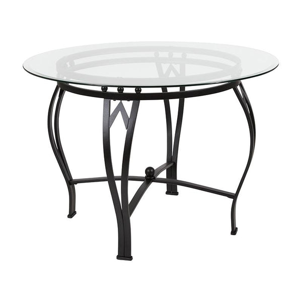 Flash Furniture Syracuse 42'' Round Glass Dining Table with Black Metal Frame - XU-TBG-12-GG