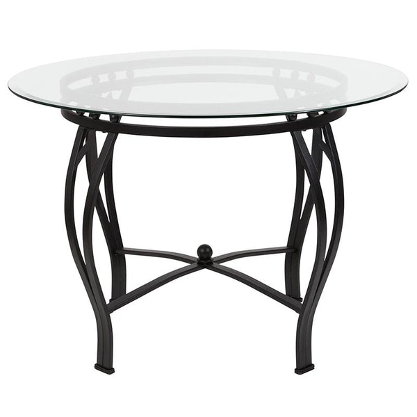 Flash Furniture Syracuse 42'' Round Glass Dining Table with Black Metal Frame - XU-TBG-12-GG