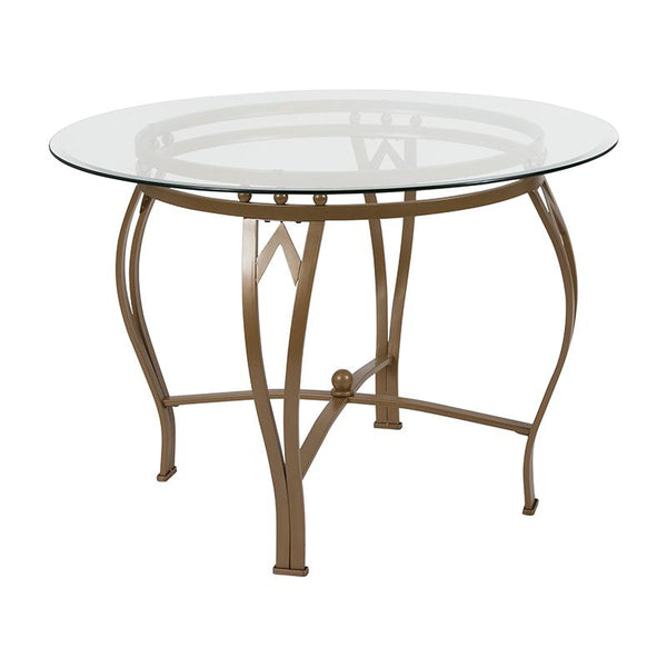 Flash Furniture Syracuse 42'' Round Glass Dining Table with Matte Gold Metal Frame - XU-TBG-9-GG